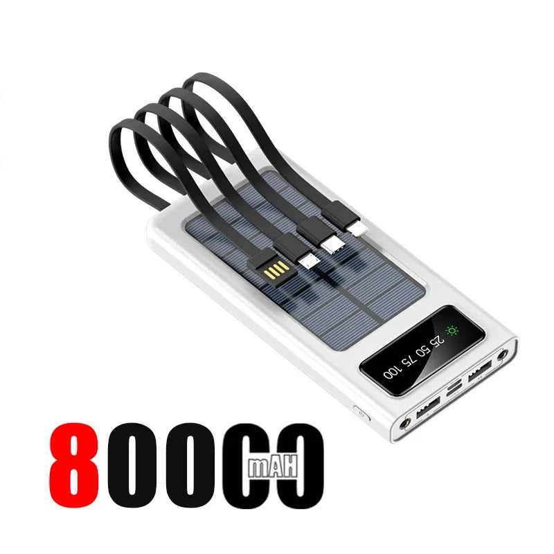 SOLAR POWER BANK – Super Fast Charging | 4 Built-In Cables | Eco-Friendly Solar Energy