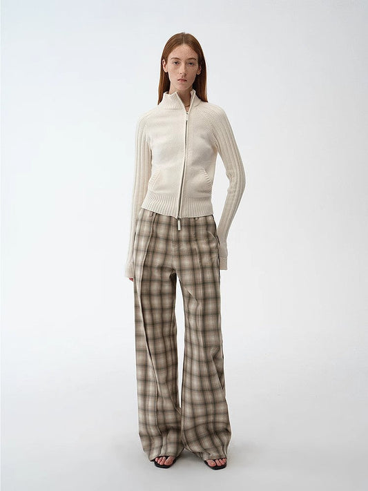 "Senna Melody" Oblique Placket Fine Merino Wool and Organic Cotton Blend Zipper Knitted