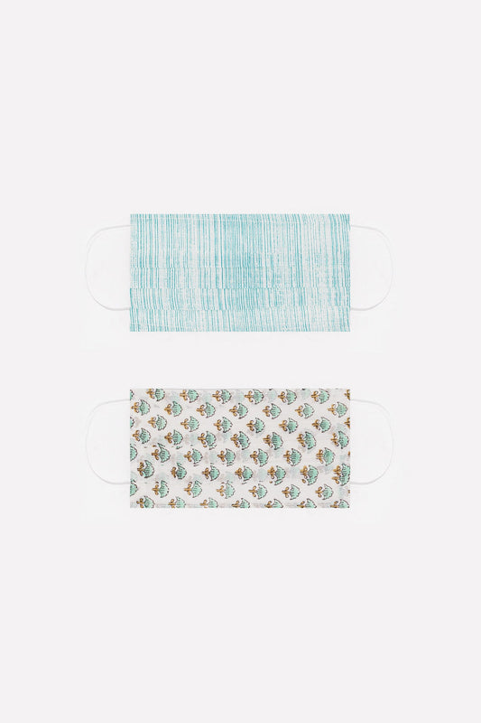2 PACK Organic Cotton Printed Turquoise Mask