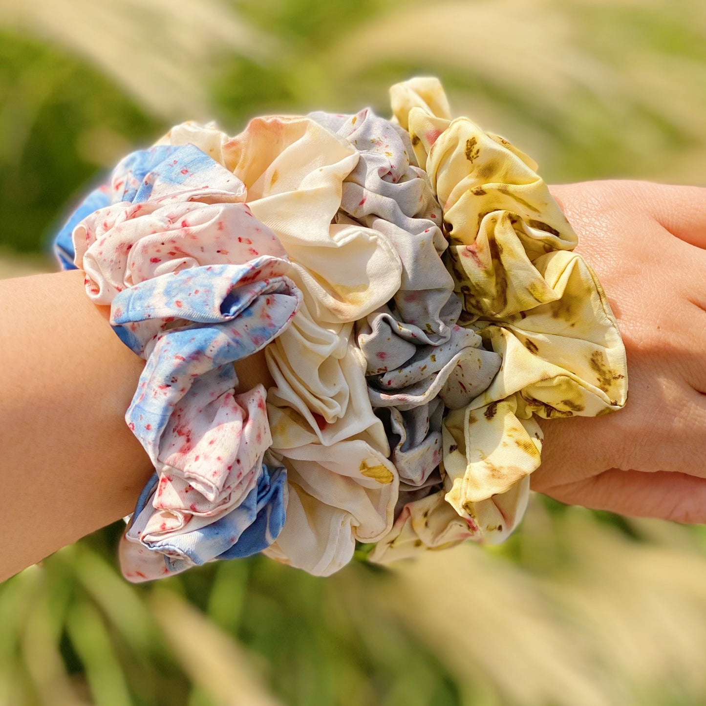 Sustainable Natural Dye Hair Scrunch – Handcrafted Vegan Silk | Plant-Dyed Art