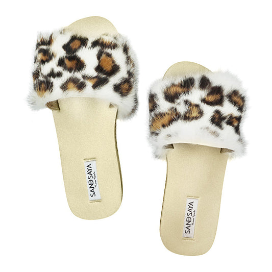 Leopard Rabbit Fur Espadrille Slide – Genuine Recycled Fur