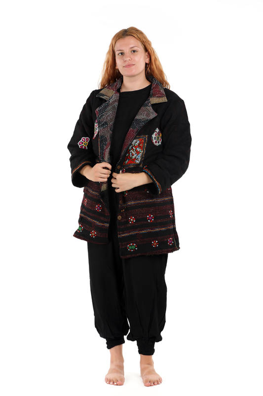 Petite Merino Wool Coat #8 – Handmade Reversible Sustainable Winter Kimono Coat