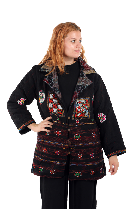 Petite Merino Wool Coat #8 – Handmade Reversible Sustainable Winter Kimono Coat