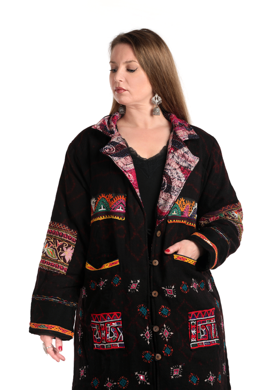 Merino Wool Coat #93 – Handmade Reversible Sustainable Kimono Coat (OOAK)