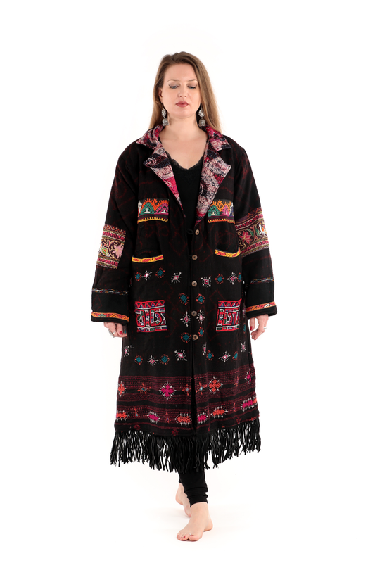 Merino Wool Coat #93 – Handmade Reversible Sustainable Kimono Coat (OOAK)