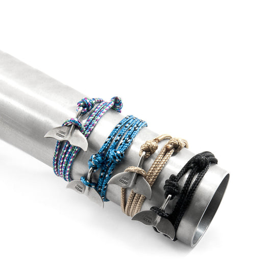 Blue Think Ocean Big Whale Silver and Rope Bracelet – Handmade in Great Britain | Recycled Marine Rope | Solid .925 Silver | Oce