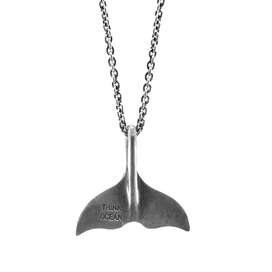Think Ocean Big Whale Silver Necklace Pendant – Handcrafted in Great Britain | Solid .925 Sterling Silver | Ocean-Impact Awarene