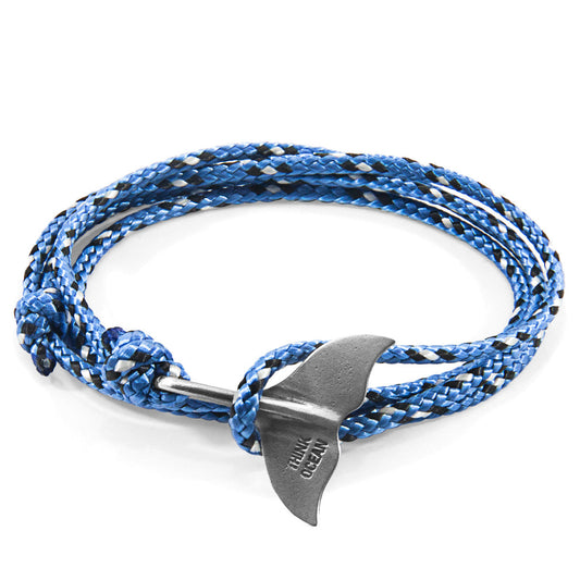 Blue Think Ocean Big Whale Silver and Rope Bracelet – Handmade in Great Britain | Recycled Marine Rope | Solid .925 Silver | Oce