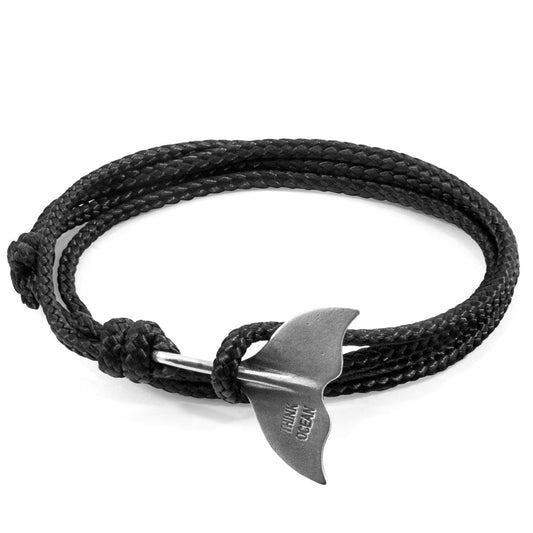 Black Think Ocean Big Whale Bracelet – Recycled Marine Rope & Sterling Silver | Handcrafted in Great Britain