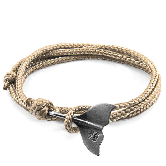 Sand Brown Think Ocean Big Whale Silver and Rope Bracelet – Handcrafted in Great Britain | Recycled Marine Rope & Sterling Silve