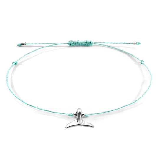 Turquoise Think Ocean Mini Whale Silver and Rope Macrame Bracelet