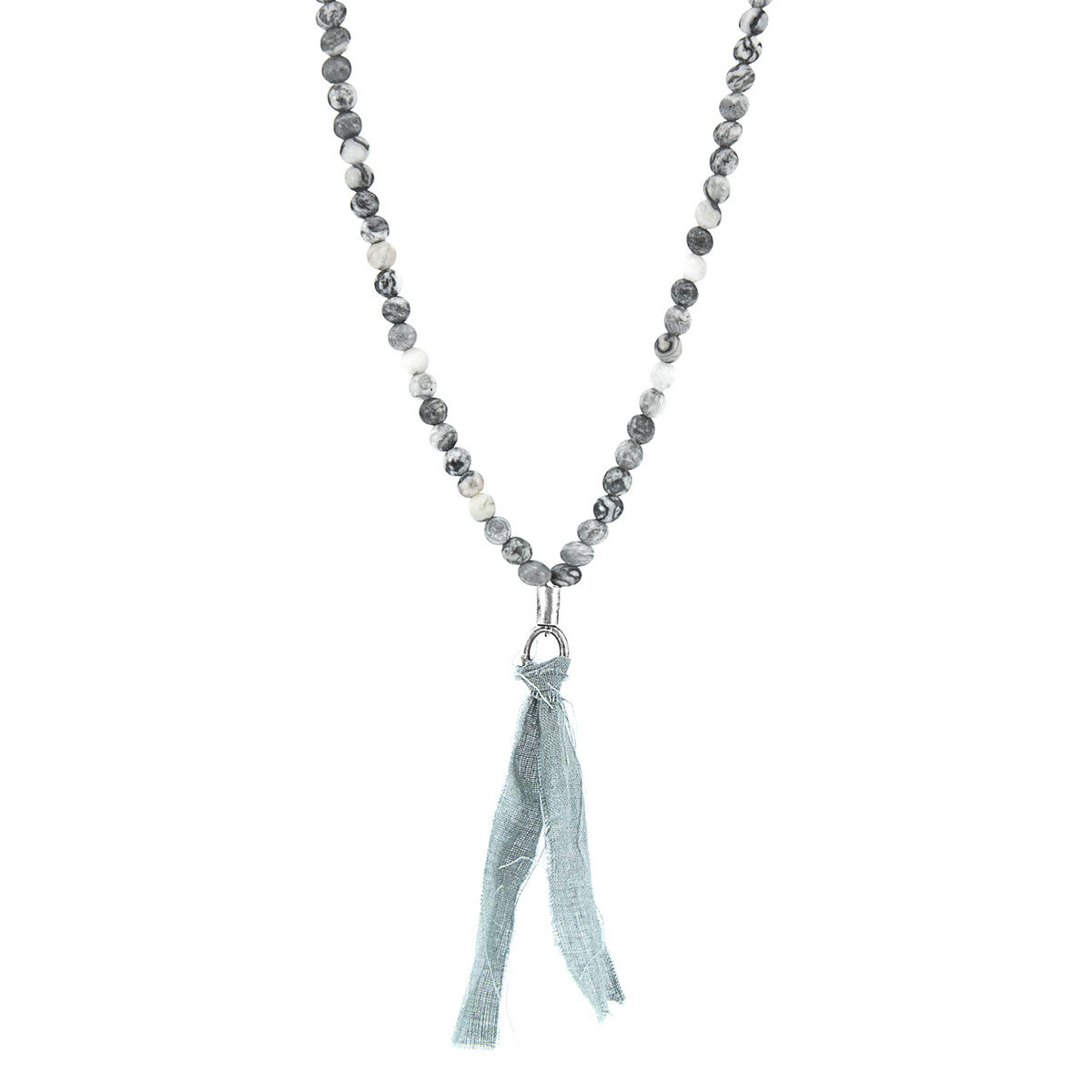 Grey Jasper Luke Silver, Stone and Cotton Voile SKINNY Necklace X Wrap Bracelet