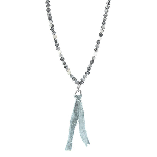 Grey Jasper Luke Silver, Stone and Cotton Voile SKINNY Necklace X Wrap Bracelet