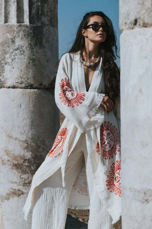 Organic Cotton Bathrobe – Handmade & Woodblock Printed  Artisan Craft. Natural Comfort. Everyday Luxury
