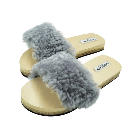 Gray Sheep Fur Slide – Espadrille Flat Sandals