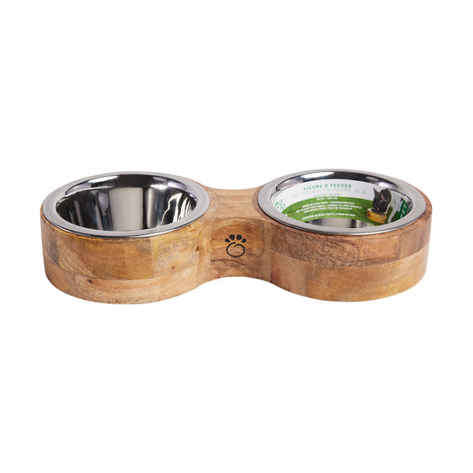 Wood & Metal Feeder Double Diner | Artisanal Design for Refined Pets