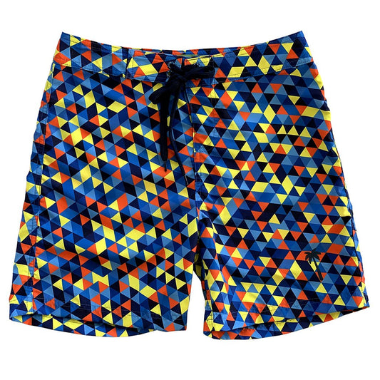 La Palma Eco-Beachwear Surf Boardshorts – Geometric Blue 17" | Made from Recycled Plastic Bottle