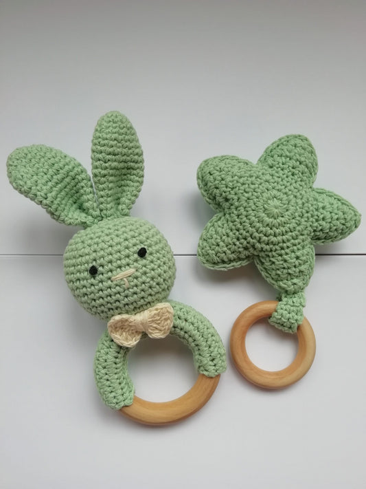 Crochet Montessori Teething & Rattle Set | Natural Comfort, Handmade Charm
