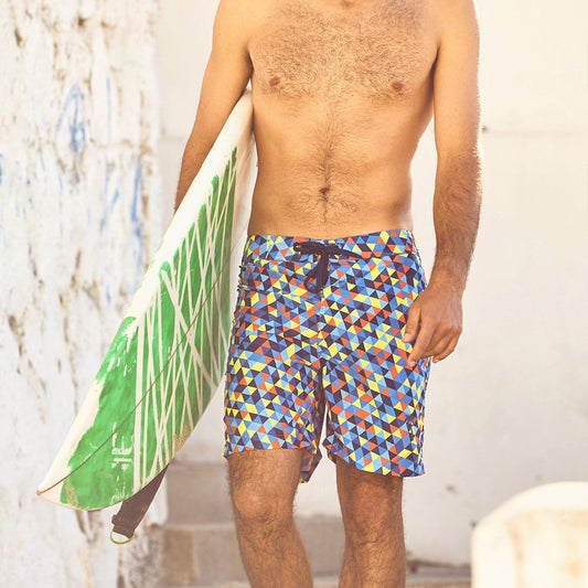 Eco-Beachwear Surf Geometric Blue Boardshorts – Made From Recycled Plastic Bottles