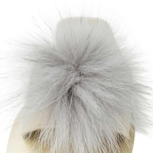 Mink Pom Pom Real Fur Slide – Espadrille Flat Sandals for Women