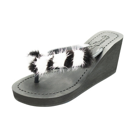 Mink_Black & White -  Women's High Wedge Flip Flops Sandal