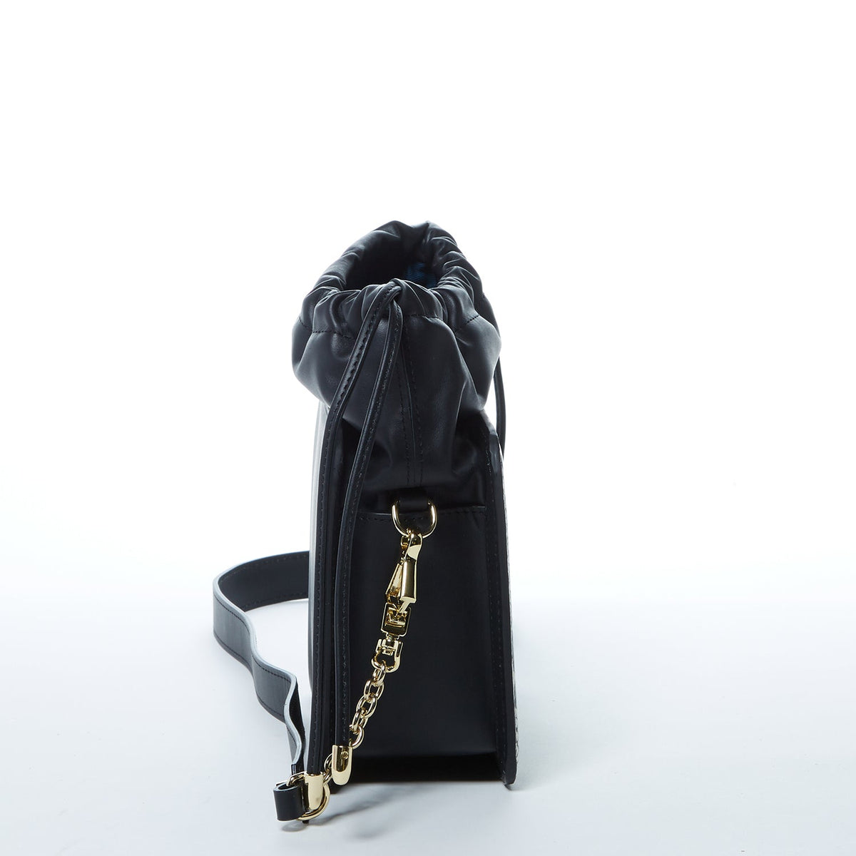 Leather Bucket Bag Black Purse Snakeskin Drawstring Design Medium Size Bag