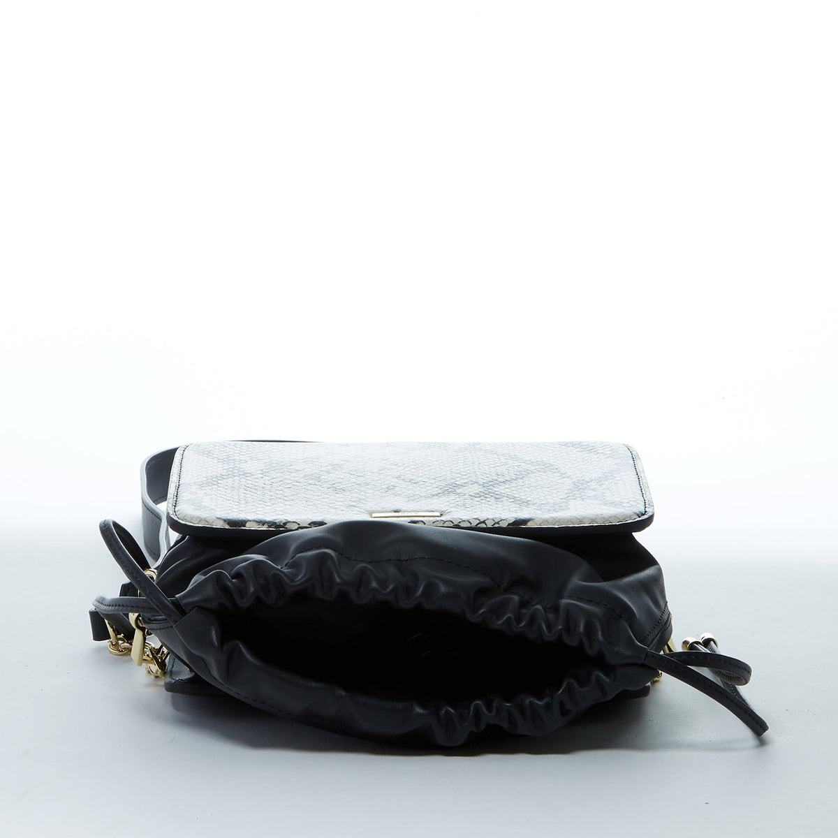 Leather Bucket Bag Black Purse Snakeskin Drawstring Design Medium Size Bag