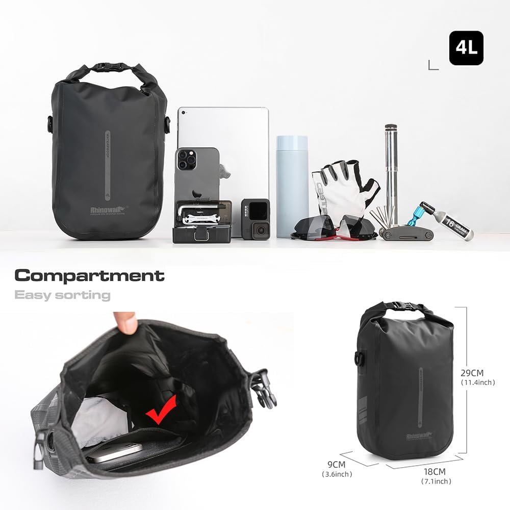 Rhinowalk 4L Waterproof Fork Bag Rack Bag Shoulder Bag for E-Scooter, Bike
