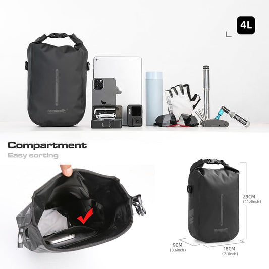 Rhinowalk 4L Waterproof Fork Bag Rack Bag Shoulder Bag for E-Scooter, Bike
