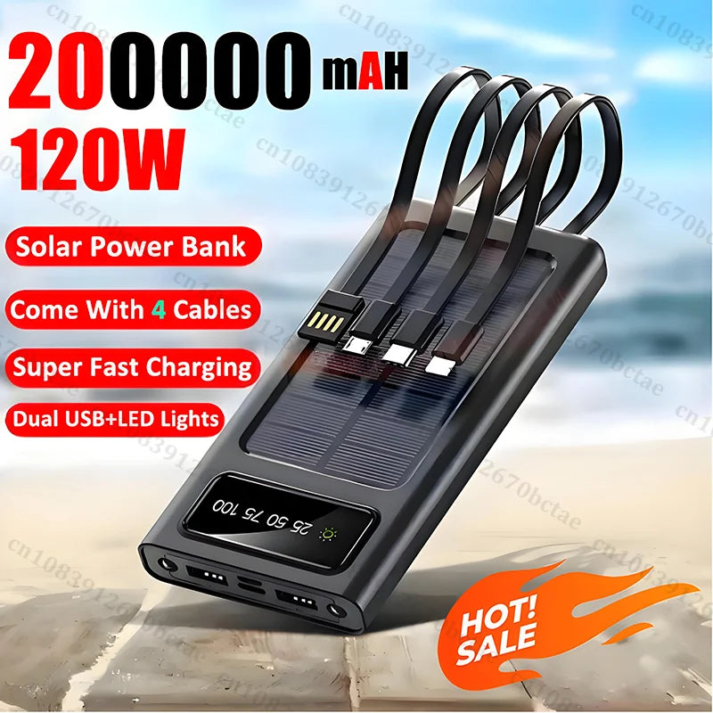SOLAR POWER BANK – Super Fast Charging | 4 Built-In Cables | Eco-Friendly Solar Energy