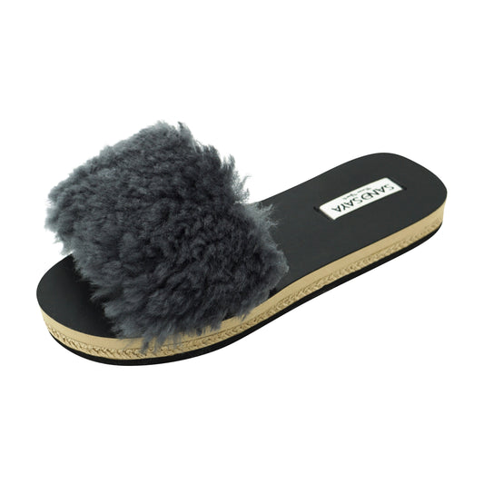 Black Sheep Fur Espadrille Slide – Recycled Genuine Fur | Handmade in New York