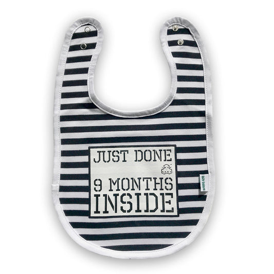 Lazy Baby® “Just Done 9 Months Inside®” Bib | The Funniest First Accessory