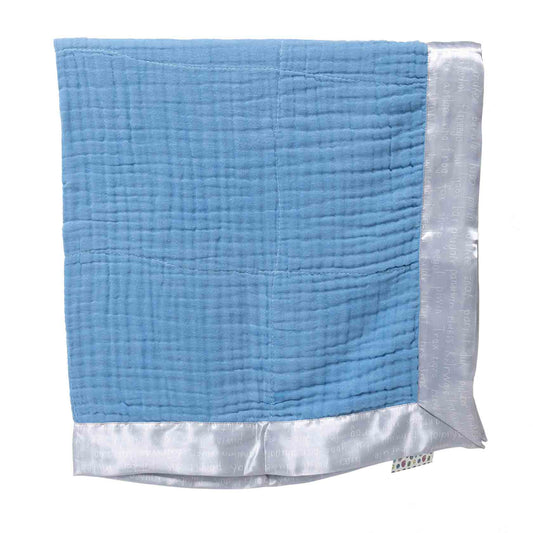 Organic Cotton Gauze Animal List Satin Trim Baby Blanket