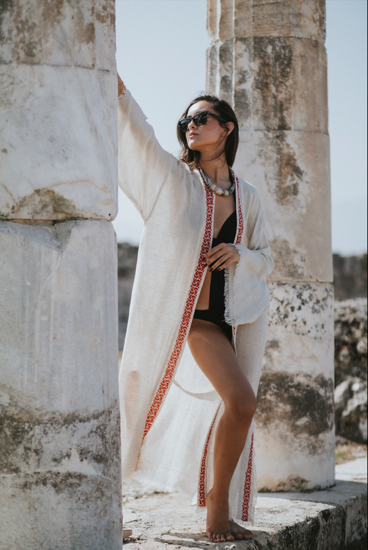 Fire Goddess Linen Kimono – Handwoven. Handprinted. Naturally Divine.