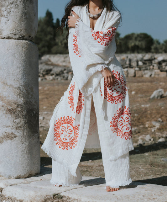 Organic Cotton Bathrobe – Handmade & Woodblock Printed  Artisan Craft. Natural Comfort. Everyday Luxury