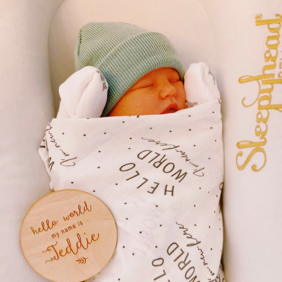 Hello World Muslin Swaddle – Signature Organic Baby Blanket | Softness Begins Here