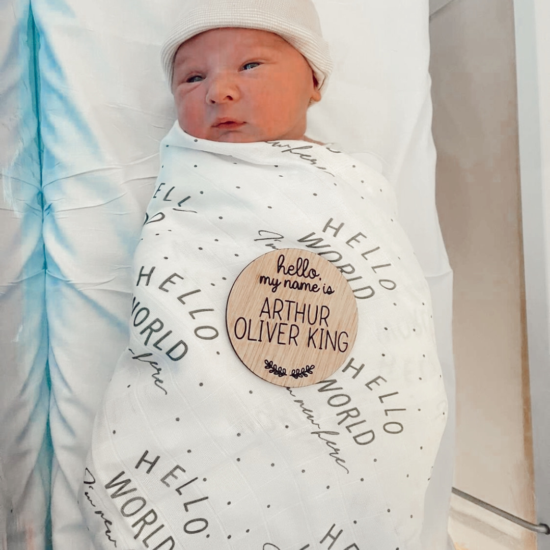 Hello World Muslin Swaddle – Signature Organic Baby Blanket | Softness Begins Here