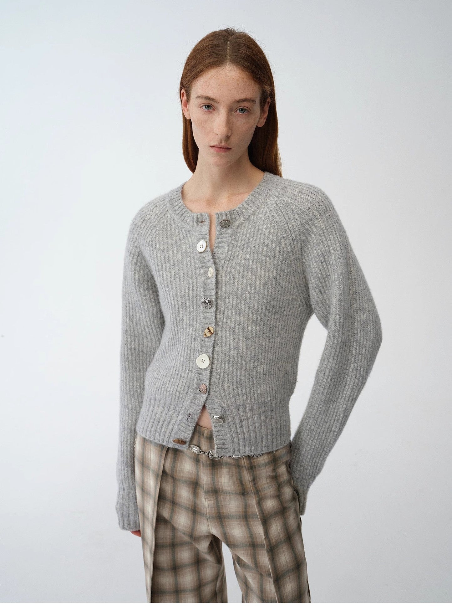 "Hokkaido Weaving Love" Wool Blend Crew Neck Cardigan Top
