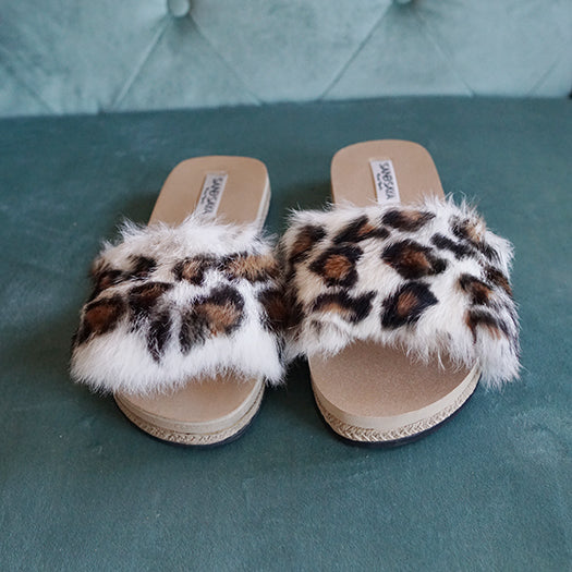 Leopard Rabbit Fur Espadrille Slide – Genuine Recycled Fur