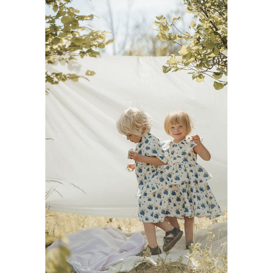 Organic Blueberry Frill Dress – Soft Muslin Cotton Comfort