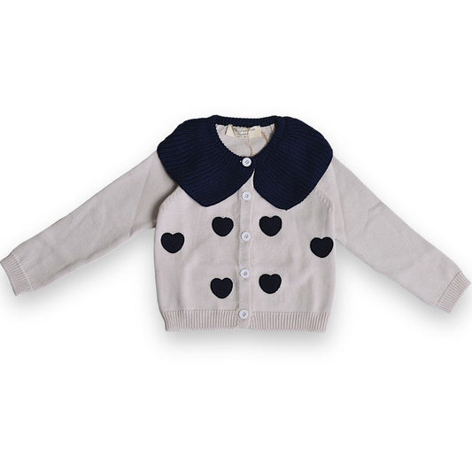 Organic Navy Heart Cardigan | Classic Charm, Natural Softness