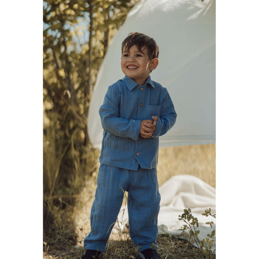 Organic Shadow Blue Pants – Lightweight Muslin Cotton Comfort
