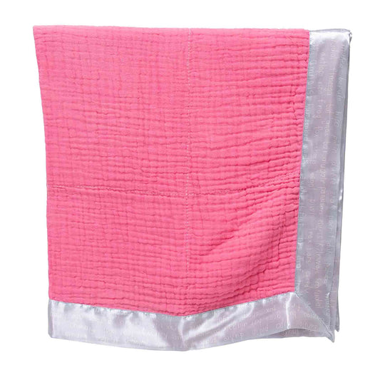 Organic Cotton Gauze Animal List Satin Trim Baby Blanket