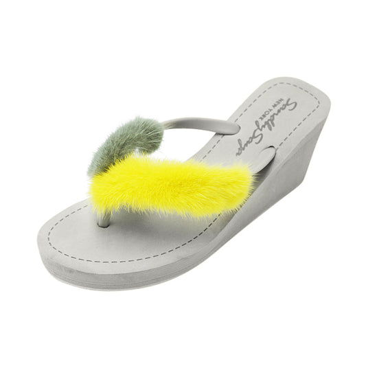 Genuine Fur High Wedge Flip Flops | Handmade in New York