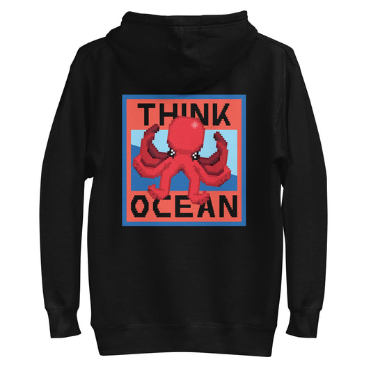 Think Ocean Octopus Pixel Art Cotton Blend Hoodie