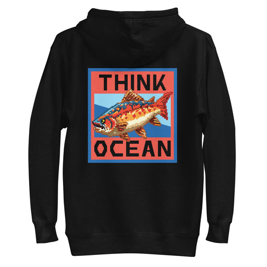 Think Ocean Fish Pixel Art Cotton Blend Hoodie