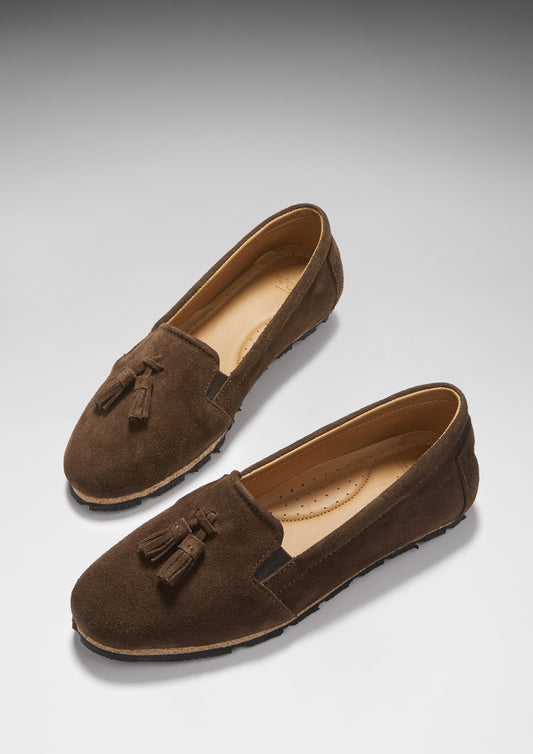 Hugs & Co. Women’s Tasselled Espadrilles – Brown Suede | Sustainable Luxury Footwear