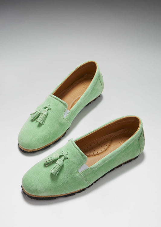Hugs & Co. Women’s Tasselled Espadrilles – Lagoon Green Suede | Sustainable Elegance