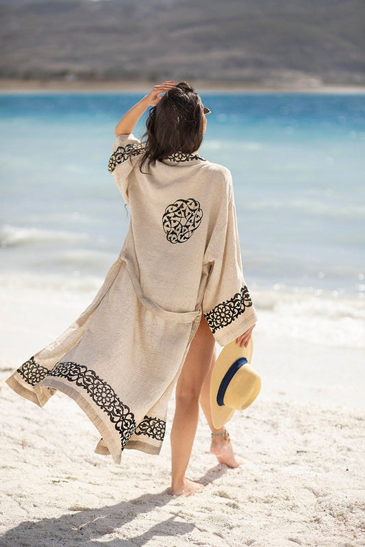 Goddess Linen Kimono – Handwoven. Handprinted. Naturally Timeless
