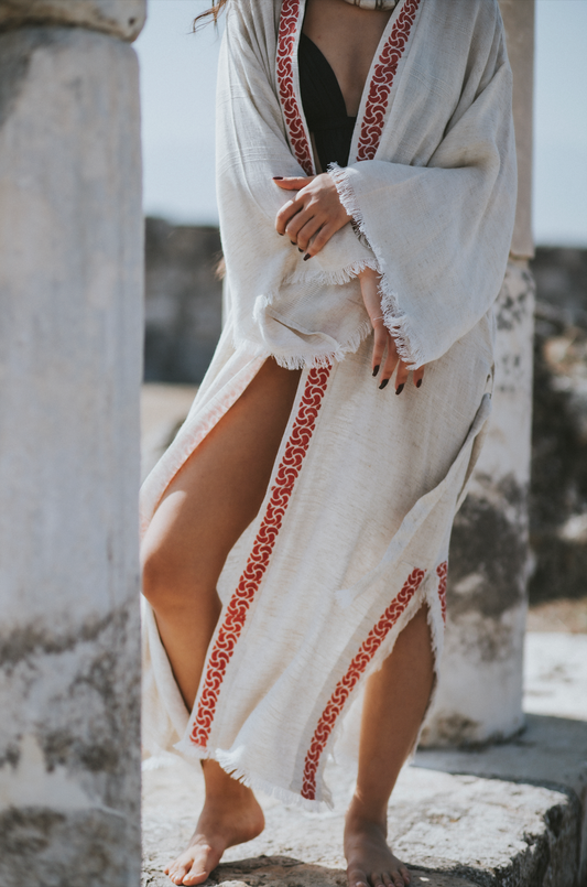 Fire Goddess Linen Kimono – Handwoven. Handprinted. Naturally Divine.